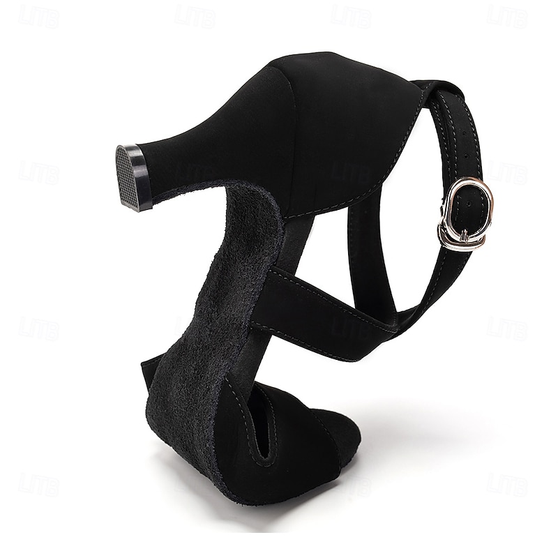 Black Suede Latin Dance Shoes for Women – Open Toe, Cross Strap, Soft Suede Sole, Comfortable Heels for Ballroom, Salsa, and Performance3