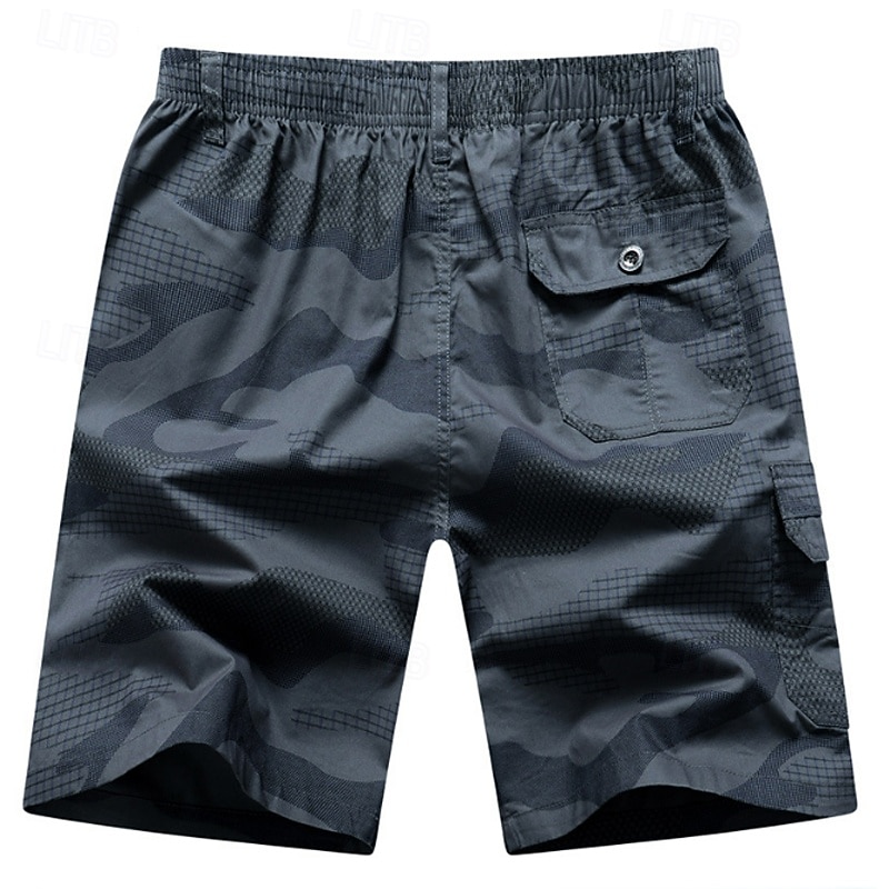 Men's Cargo Shorts Camping Shorts Camo Shorts Hiking Shorts Elastic Waist Zipper Pocket Straight Leg Camouflage Moisture Wicking Wearable Knee Length Outdoor Casual Daily Fashion Streetwear Black2