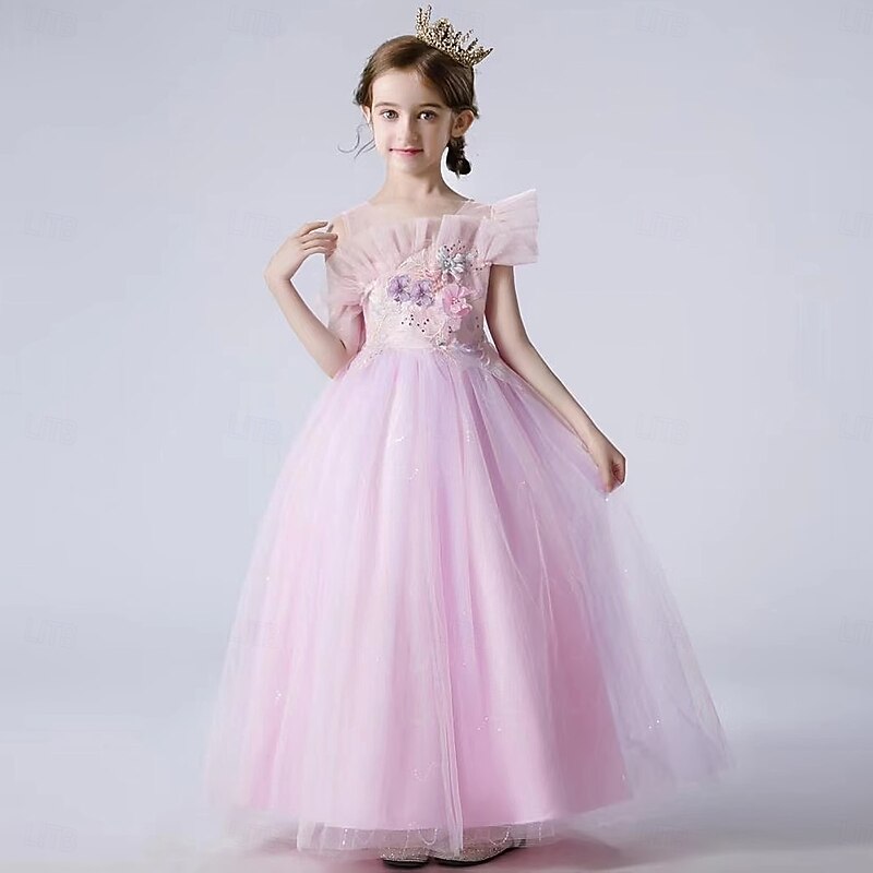 Kids Girls' Party Dress Solid Color Sleeveless Special Occasion Princess Polyester Mesh Party Dress Summer Spring kids Champagne Pink Light Blue3