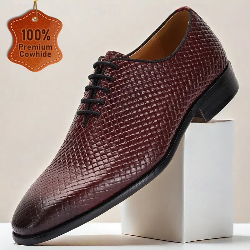 Men's Oxfords Leather Italian Full-Grain in Rich Burgundy - Sophisticated for Office Wear and Kentucky Derby