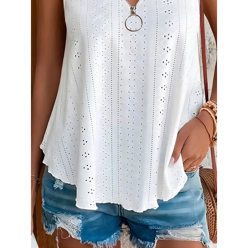 Women's Camisole Tank Top Solid Color Stylish Casual Sleeveless Strap Regular Tops Daily Zipper Eyelet White Yellow Pink Blue Purple Summer3