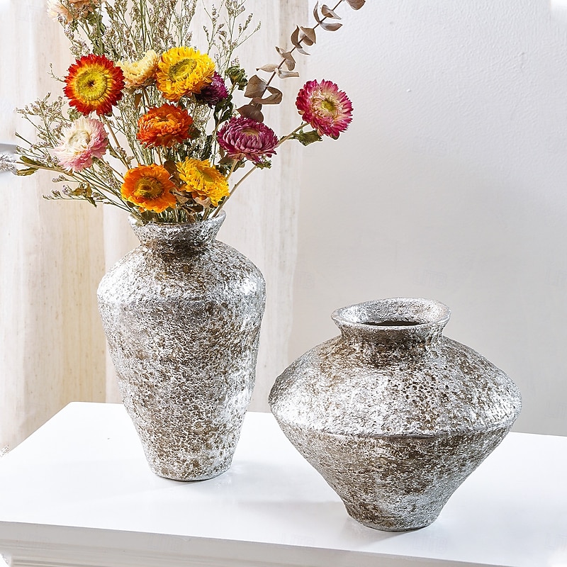 Vintage Ceramic Jar-Inspired Decorative Vase – Antique Gold/Silver Resin Flower Vase, Handmade Home & Party Decoration Piece4