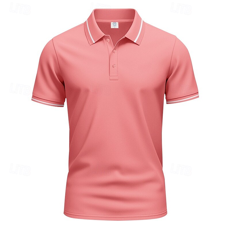 Men's Golf Shirt Golf Polos Shirts Work Casual Lapel Short Sleeve Basic Modern Plain Patchwork Buttons Summer Regular Fit Black White Pink Red Navy Blue Emerald Green Golf Shirt4