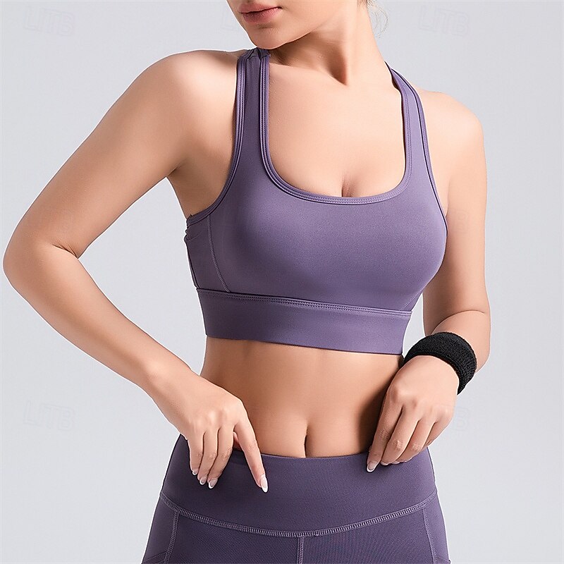 Women's Light Support Sports Bra Running Bra Racerback Open Back Bra Top Padded Fitness Leisure Sports Running Breathable Lightweight Soft Spandex Black White Pink Solid Colored2