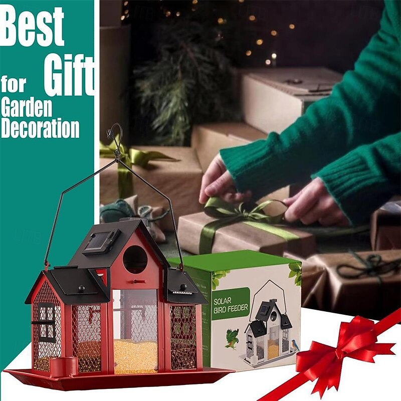 Solar Bird Feeders for Ourside,Bird House Squirrel Proof Feeder,Hanging Metal Mesh Wild Window Large Finch Cardinal Feeder Nest Houses,Bird Outdoors and Garden Decoration2