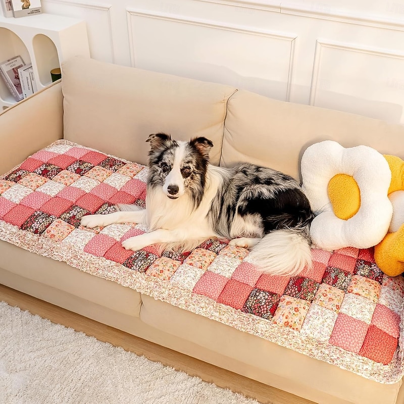 Pet Couch Covers for Sofa, Sofa Cover for Dogs Washable Dog Box Cushion Couch Cover Protector Floral Handmade Pure Cotton Furniture Covers for Large Dog