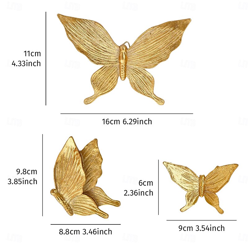 4PCS Gold Butterfly Wall Decor, Handmade ABS Resin Hanging Ornament, Elegant 3D Butterfly Wall Art for Living Room, Bedroom, Study, Shop, Celebration, Party Backdrop, Home Decoration3