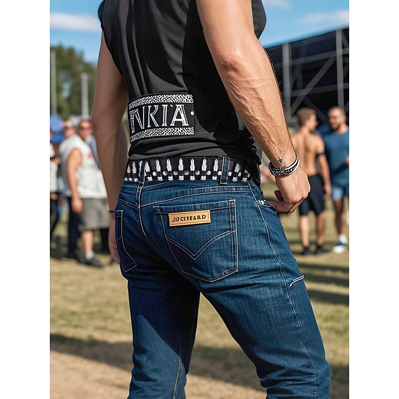 Men's Punk Rock Bullet Studded Belt – Black Faux Leather Gothic Rivet Belt with Metal Buckle for Biker, Concert and Festival Wear2