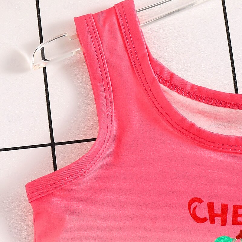 2 Pieces Toddler Girls' Cartoon Crewneck Clothing Set Set Sleeveless Fashion School 4-7 Years Summer Red4
