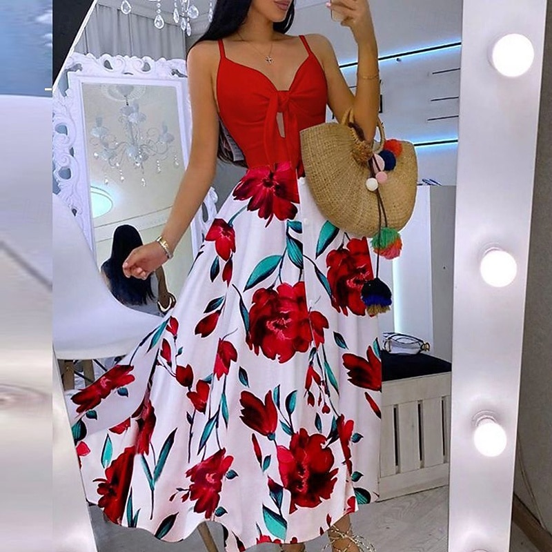 Women's Midi Dress Graduation Dress Swing Dress Summer Dress Slip Dress Fashion Outdoor Holiday Date Regular Fit Leopard Flower Sleeveless Straps Black White Ivory Red Summer3
