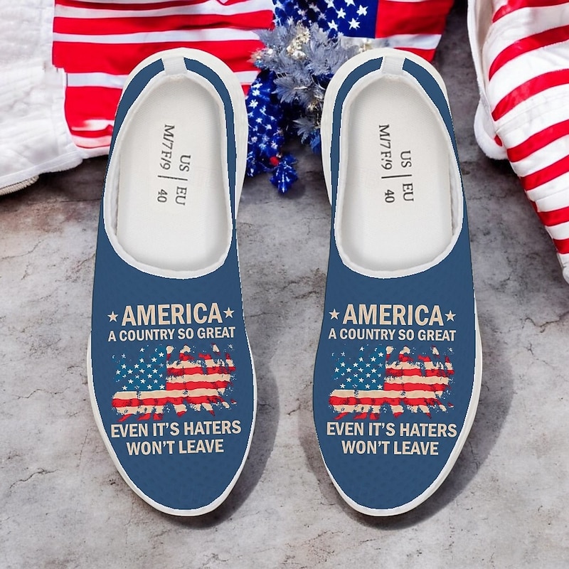 Men's Patriotic Breathable Slip-On Shoes - USA Flag Print Sneakers for Independence Day and Casual Wear