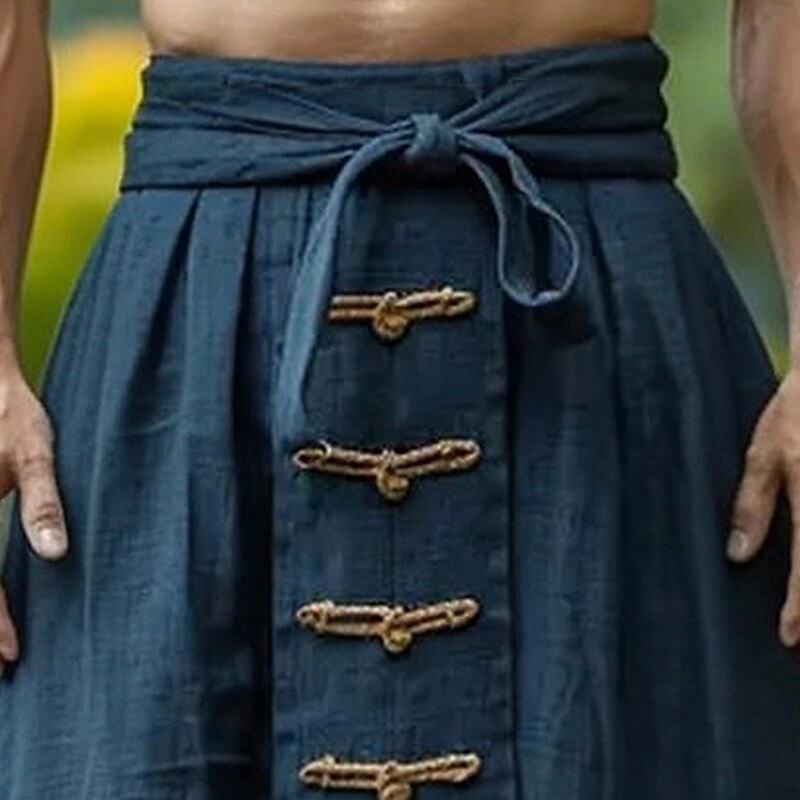 Men's Capri Pants Shorts Linen Shorts Summer Shorts Front Pocket Pleats Straight Leg Plain Comfort Breathable Calf-Length Outdoor Vacation Party Fashion Basic Navy Blue3