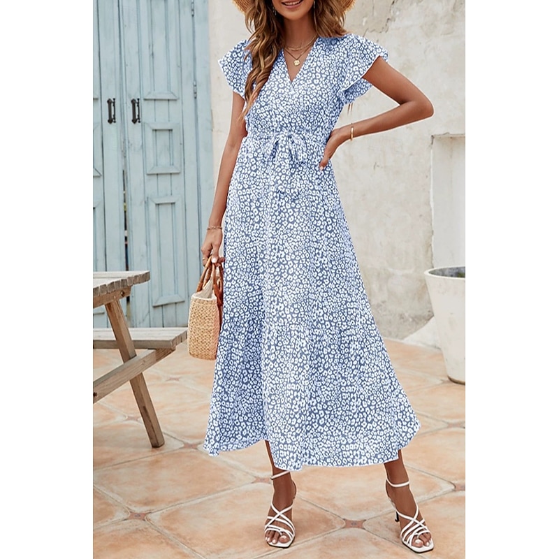 Women's Midi Dress Floral Dress Print Dress Modern Outdoor Holiday Weekend Regular Fit Flower Short Sleeve V Neck Black Wine Light Blue Summer