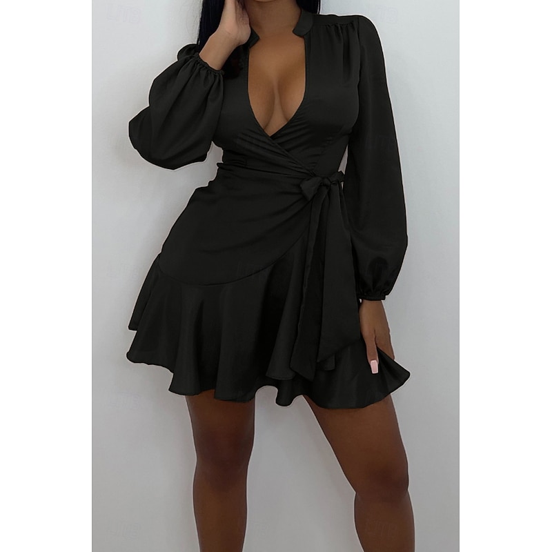 Women's Mini Dress Black Dress Cocktail Dress Sheath Dress Formal Dress Elegant Fashion Vacation Going out Weekend Regular Fit Plain Long Sleeve V Neck Black Red Summer4