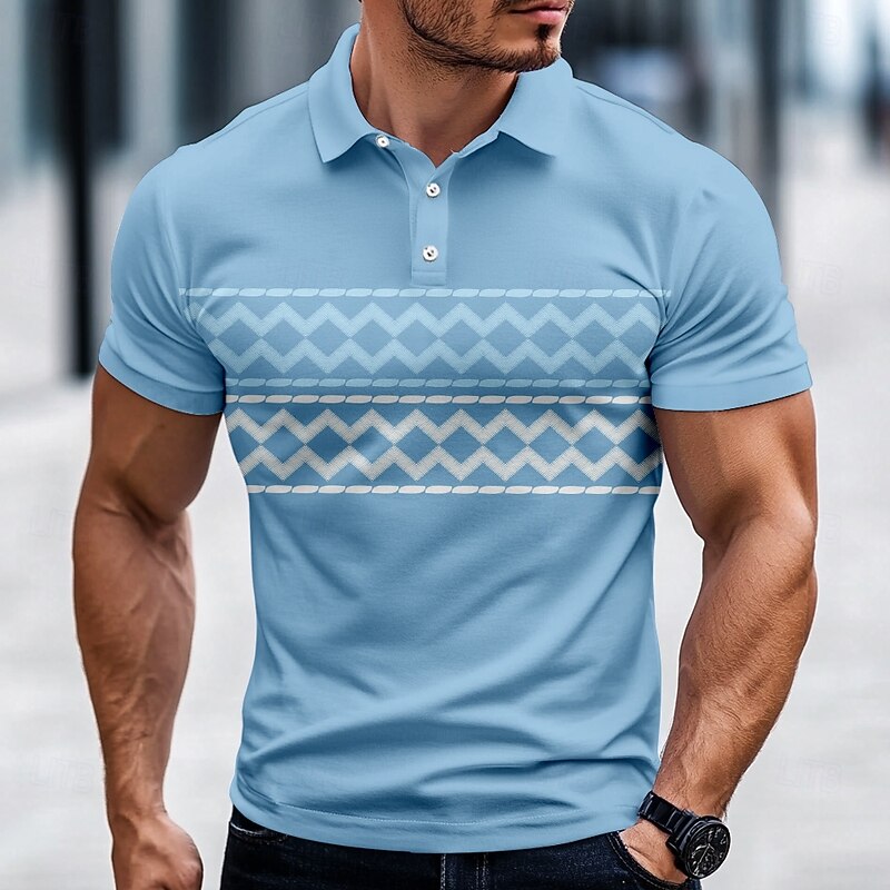 Men's Graphic Polo Short Sleeve Polo Shirts Collared Shirts Casual School Outdoor Daily Wear 3D Print Summer Spring Fall Blue Green Gray