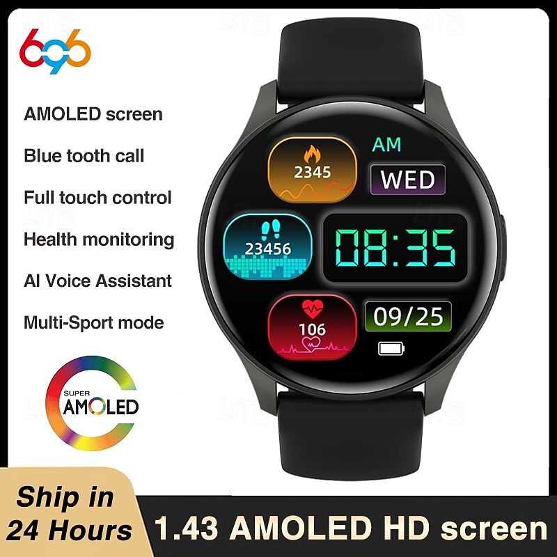 696 ZW60 Smart Watch Fitness Tracker ECG PPG Bluetooth Call Reminder Android iOS IP67 44mm 1.434