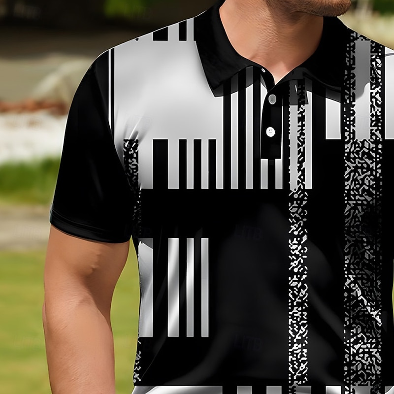 Men's Color Block Polo Short Sleeve Polo Shirts Collared Shirts Casual School Outdoor Daily Wear Home Wear Buttons 3D Print Summer Spring Fall Black2