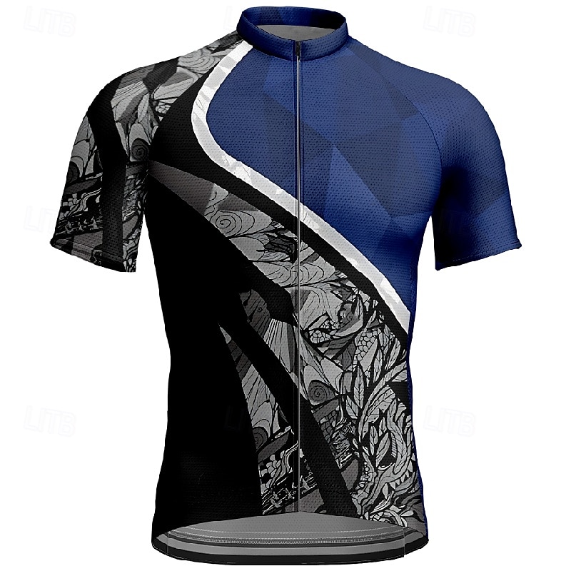 Men's Cycling Jersey Geometic Flower Short Sleeve Bike Tee Tshirt Jersey with 3 Rear Pockets Mountain Bike MTB Quick Dry Anatomic Design Wicking Breathable Sports Blue Clothing Apparel