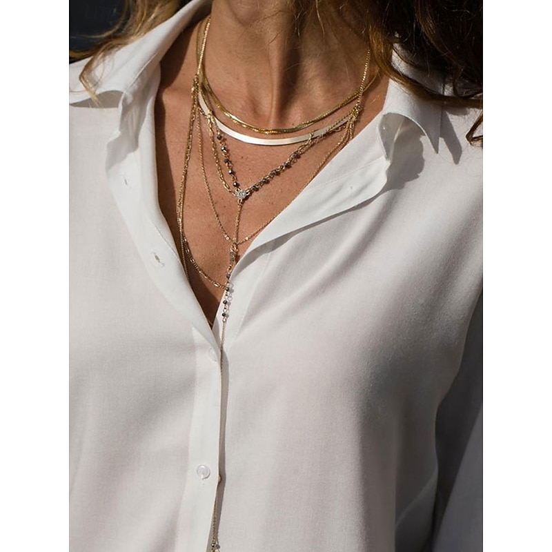 Women's Shirt Button Down Blouse Solid Color Stylish Basic Casual Long Sleeve Shirt Button Down Blouse Collar Regular Tops Work Daily Buttons Black White Yellow Light Blue Summer Spring2