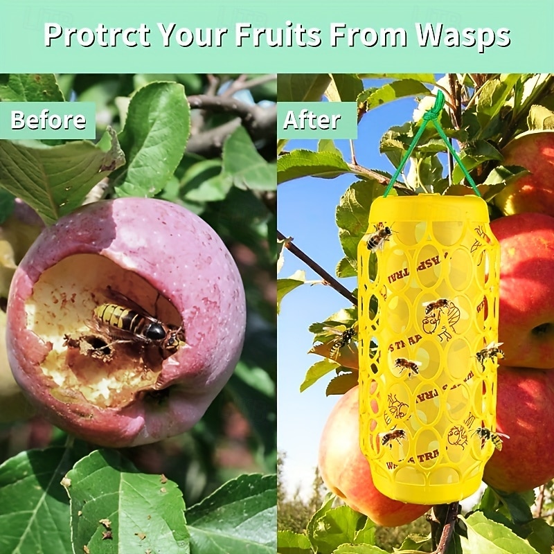Outdoor Wasp & Bee Traps - Bright Yellow with Black Hexagonal Pattern, Durable PP Material, Reusable Insect Catcher for Hornets, Fruit Flies & More - No Electricity Needed