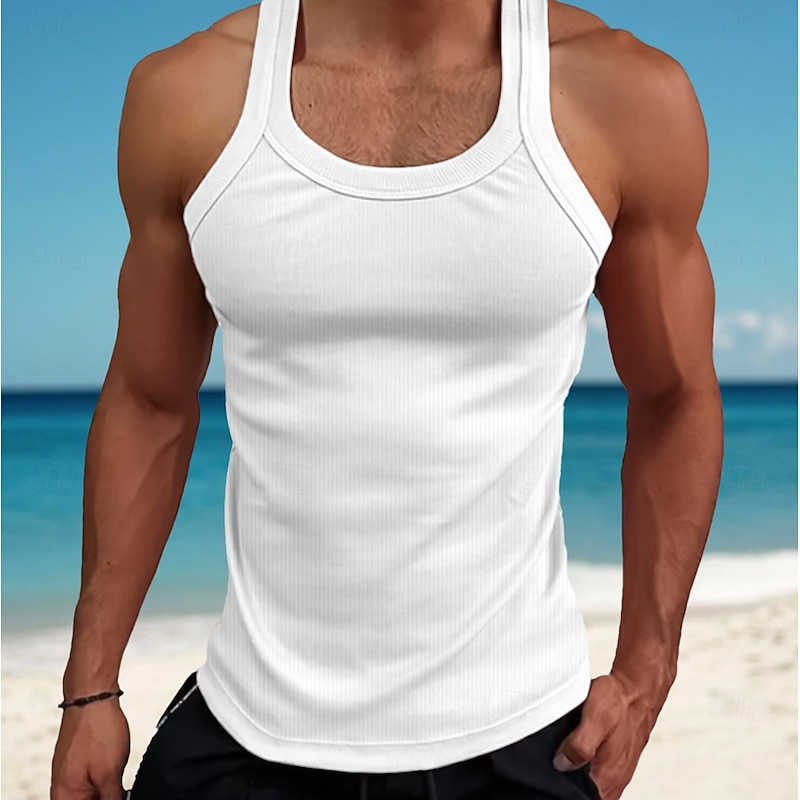Men's Tank Top Vest Top Undershirt Muscle Shirt Sleeveless Square Summer Plain Fashion Streetwear Bodybuilding Fitness Ribbed Beach Homewear Black White Pink Top Tee for Men