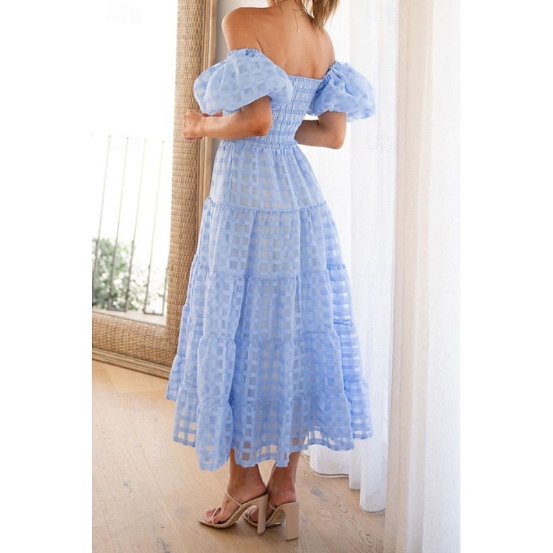 Women's Midi Dress Graduation Dress Fashion Modern Lantern Sleeve Vacation Graduation Weekend Regular Fit Plain Short Sleeve Off Shoulder Black White Yellow Pink Summer