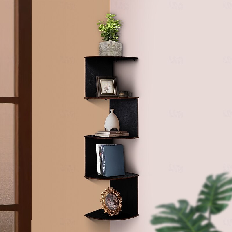 Wall-Mounted Triangle Corner Shelf – 5-Tier Semi-Circular Wooden Storage Rack for Books and Decor4