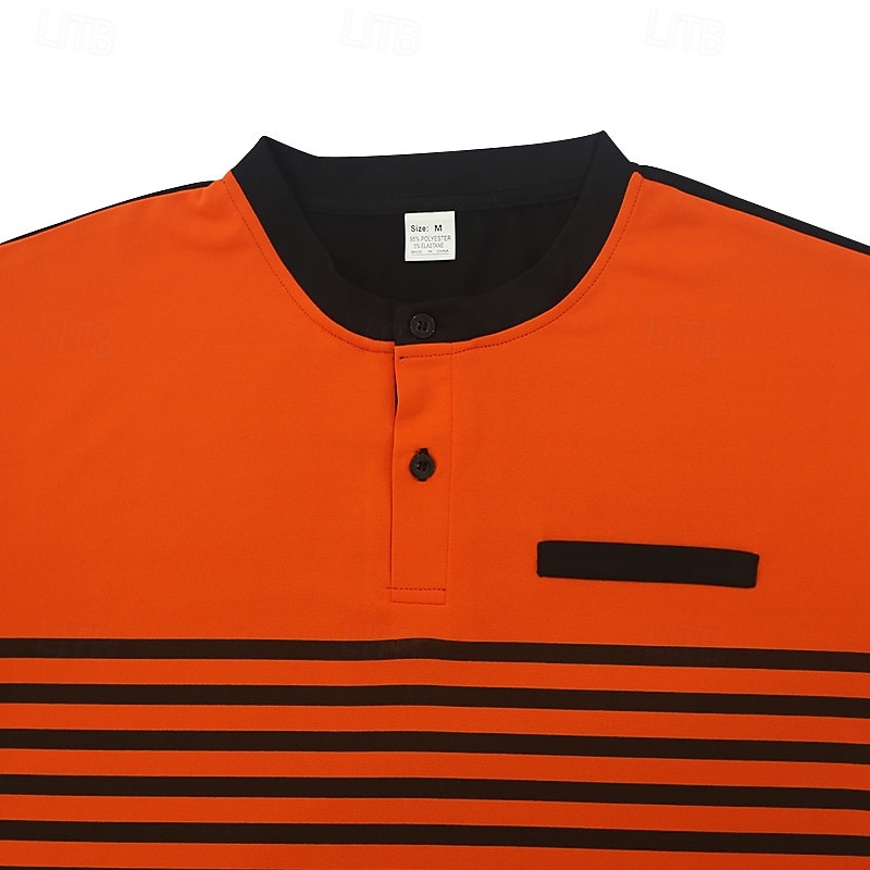 Men's Golf Shirt Golf Polos Shirts Work Casual Stand Collar Short Sleeve Basic Modern Stripes Buttons Summer Spring Regular Fit White Red Orange Green Gray Golf Shirt4
