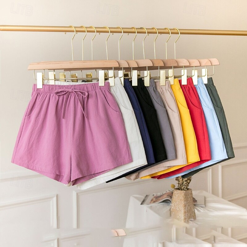 Women's Cotton Linen Shorts Shorts Slacks Streetwear Casual Short Natural Plain Pocket Elastic Drawstring Design Comfy Comfortable Vacation Street carmine Forest Green Light Sky Blue Grey Summer