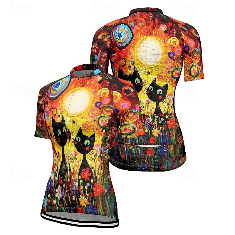 Women's Cycling Jersey Cat Flower Short Sleeve Bike Tee Tshirt Jersey with 3 Rear Pockets Mountain Bike MTB Quick Dry Anatomic Design Wicking Breathable Sports Yellow Fuchsia Clothing Apparel3