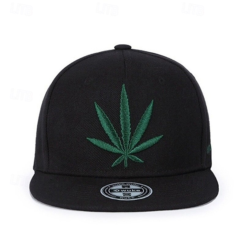 Men's Snapback Hat Sun Hat White Black White Cotton / Polyester Blend Embroidered Fashion Casual Daily Weed Leaf Adjustable Sunscreen Breathable2