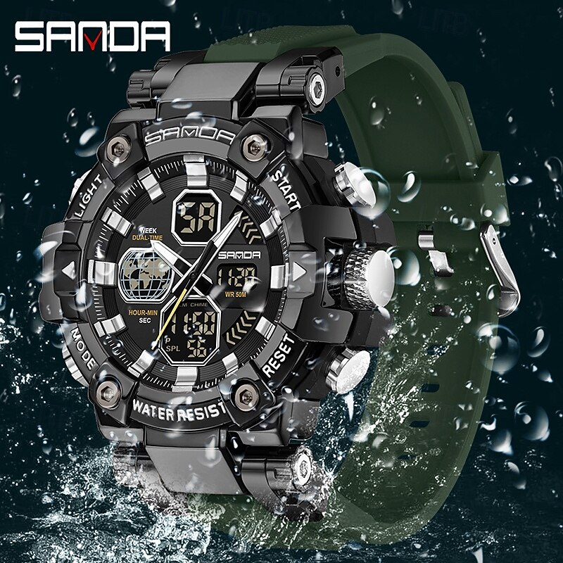 SANDA Men Digital Watch Large Dial Outdoor Sports Fashion Luminous Alarm Clock Calendar Chronograph Silicone Watch2