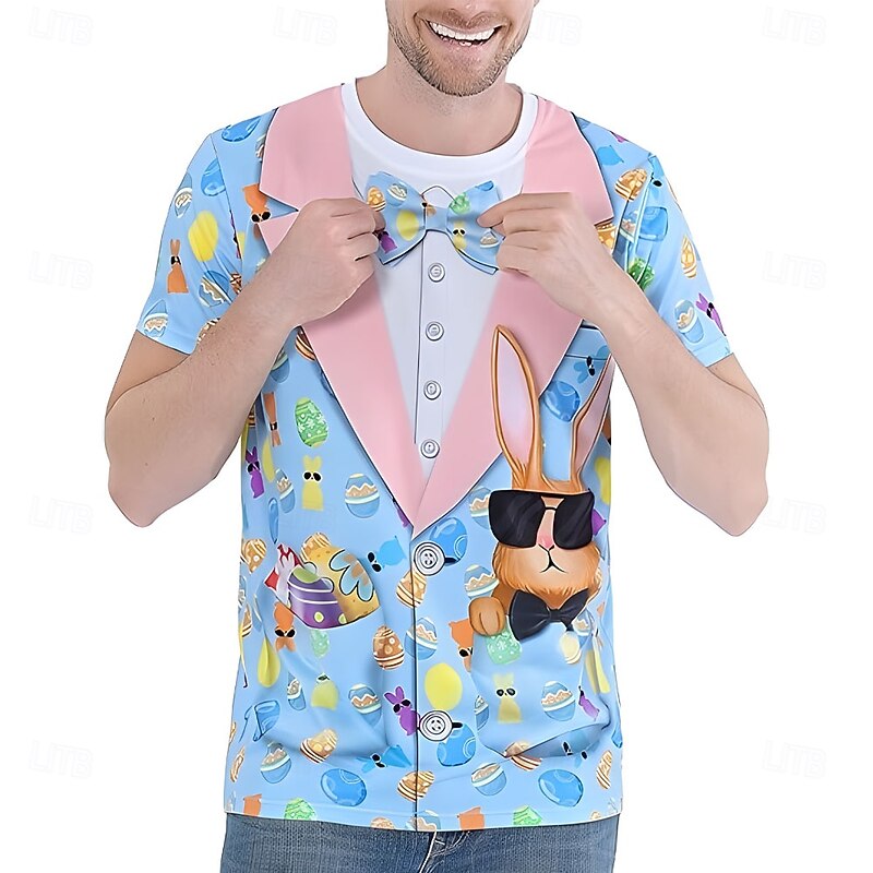 Easter Men's Tuxedo Costume T Shirt Short Sleeve T shirt 3D Print Crew Neck Shirt Exaggerated Designer Party Holiday Club Blue Summer Spring Clothing Apparel S M L XL XXL XXXL2