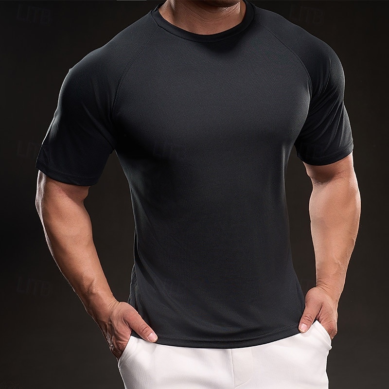 Men's Tee Short Sleeve Shirt Tee Top Short Sleeve Crewneck Summer Solid / Plain Color Fashion Designer Quick Dry Vacation Street Going out Black White Burgundy Top Tee for Men2