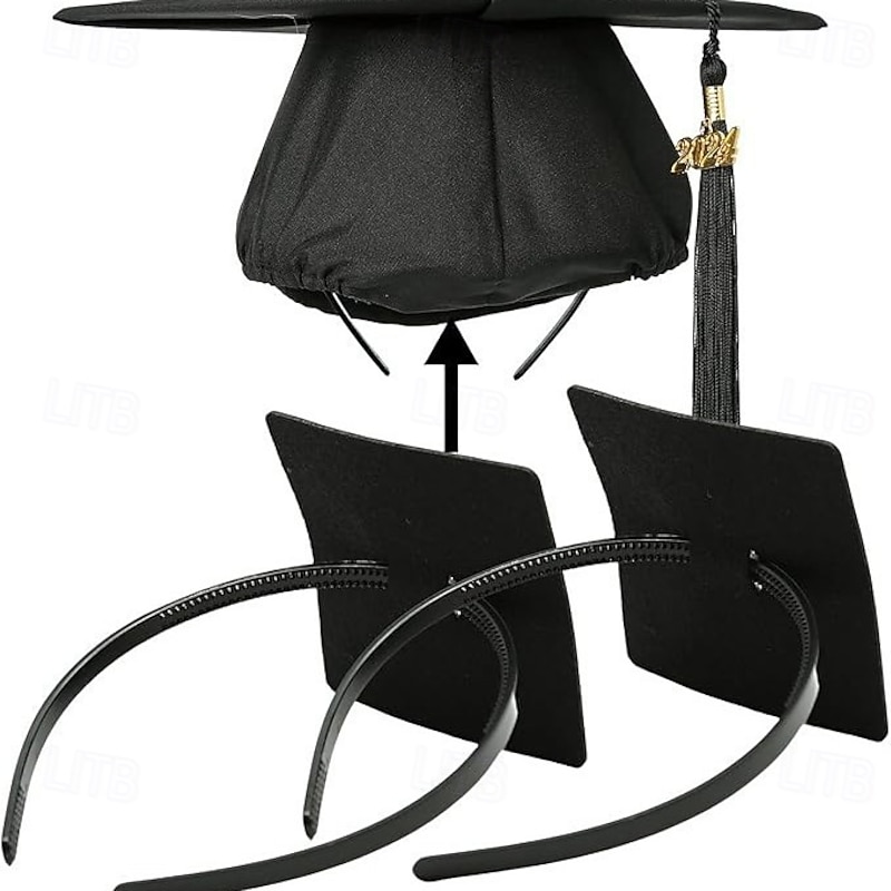 2 Pack Graduation Cap Headband, Black Anti-Fall Firm Hairband with Adhesive Insert, Secures Graduation Cap & Hairstyle, Essential Hat Accessories for Graduates,Students, Girls