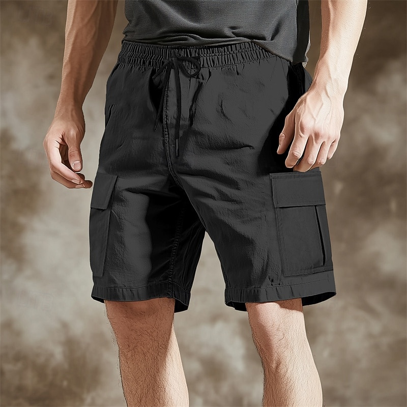 Men's Cargo Shorts Summer Shorts Bermuda shorts Casual Shorts Drawstring Multi Pocket Straight Leg Plain Breathable Quick Dry Knee Length Casual Running Gym Fashion Streetwear Black Green2