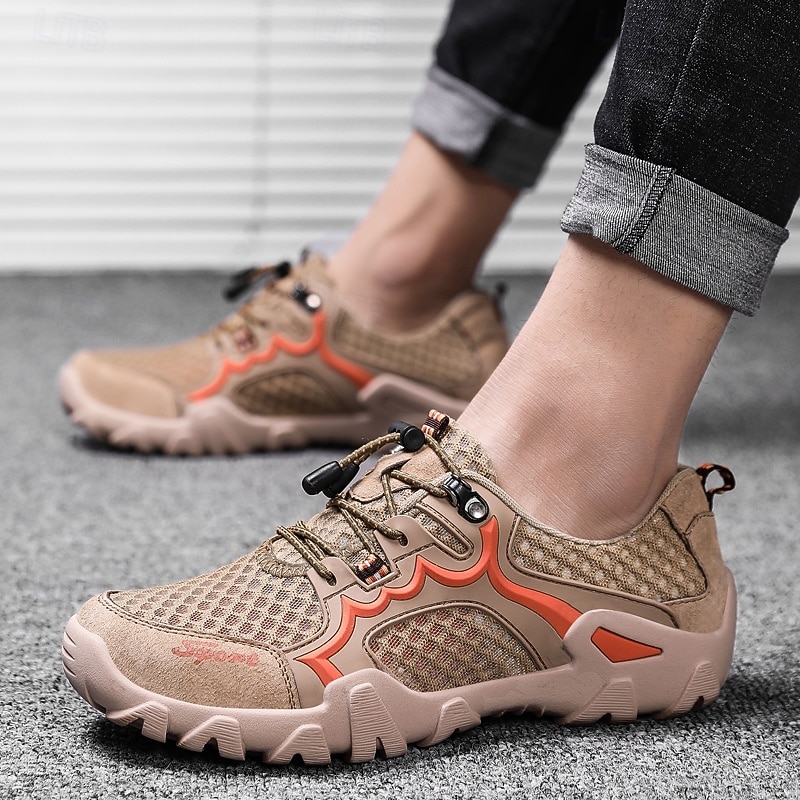 Men's Outdoor Adventure Shoes, Rugged Orange Mesh with Lace-Up Design, Durable Trail Footwear2