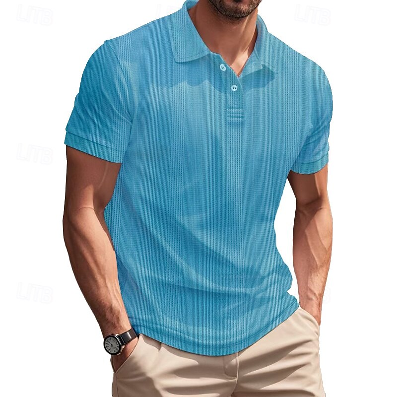 Men's Golf Shirt Golf Polos Shirts Work Casual Lapel Short Sleeve Basic Modern Plain Patchwork Buttons Summer Regular Fit claret Black White Light Grey Khaki Light Blue Golf Shirt2