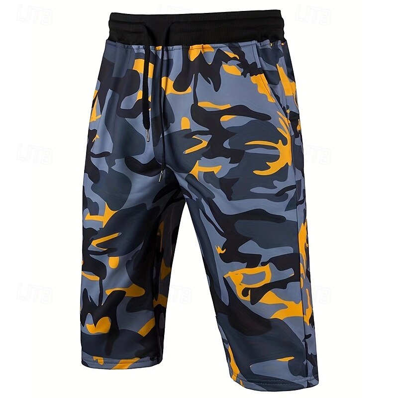 Men's Capri Pants Camo Shorts Summer Shorts Pocket Drawstring Elastic Waist Graphic Camouflage Camo / Camouflage Comfort Breathable Calf-Length Outdoor Vacation Sport Casual Yellow Sky Blue2