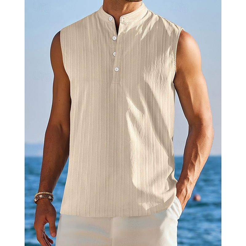 Men's Tank Top Vest Top Undershirt Sleeveless Shirt Sleeveless Standing Collar Summer Plain Fashion Designer Vacation Street Going out Black White Red Top Tee for Men