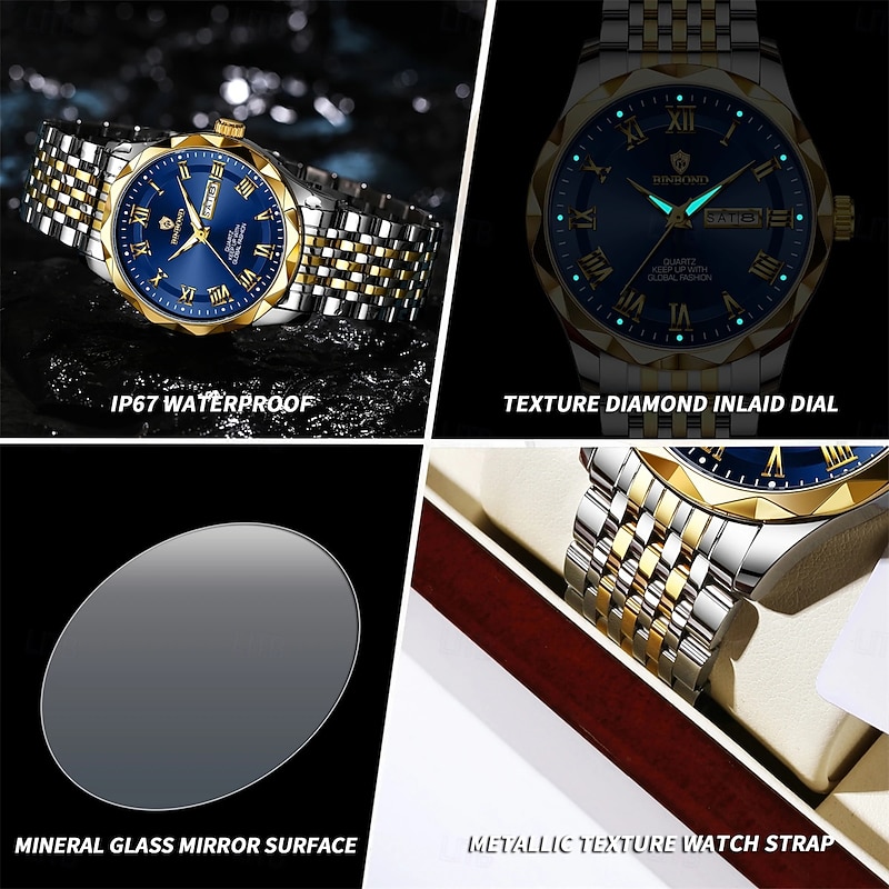 BINBOND Luxury Man Watch Quartz Waterproof Luminous Date Chronograph Leather Men Wristwatch Military Sports Men's Watches B63674