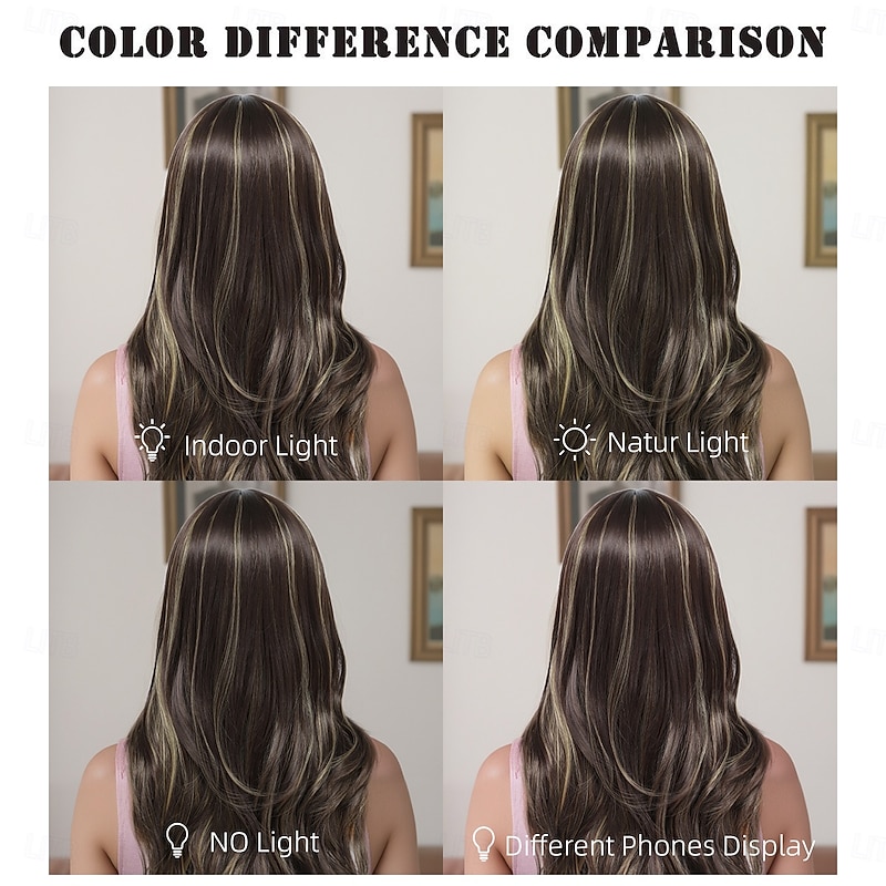 Synthetic Wig Wavy Deep Wave Layered Haircut With Bangs Machine Made Wig 28 inch A1 Synthetic Hair Women's Middle Part Party Color Gradient Multi-color4