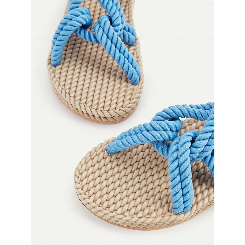 Women's Blue Rope Sandals – Handmade Knotted Strappy Flat Sandals for Summer, Beach Vacations, and Casual Wear4