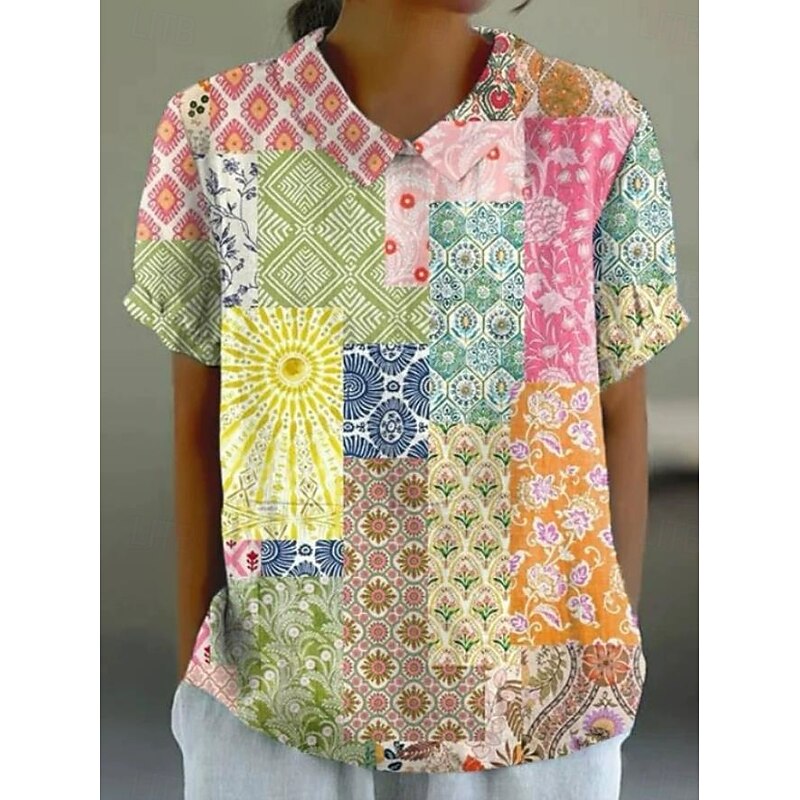 Women's Blouse Floral Elegant Daily Stylish Short Sleeve Shirt Collar Regular Tops Work Daily Holiday Lace White Yellow Blue Orange Green Summer4
