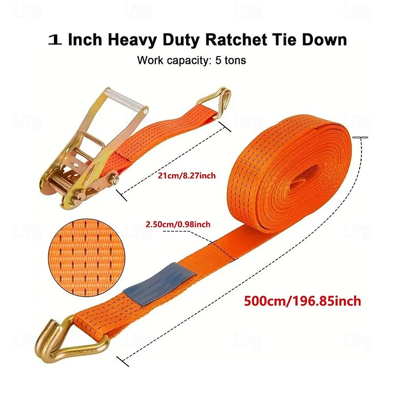 1Count Heavy-Duty Ratchet Tie Down Straps - 1in x 16Ft 5000 LBS Break Strength Double J Hook Cargo Securing Moving And Hauling Essentials For Trucks Trailers And Boats2
