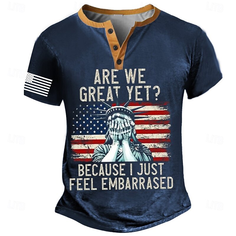 Men's Statue Of Liberty T Shirt Henley Shirt Short Sleeve Designer Retro Vintage Street Casual Daily Summer Spring Army Green Black Navy Blue Henley Henley T-Shirt3