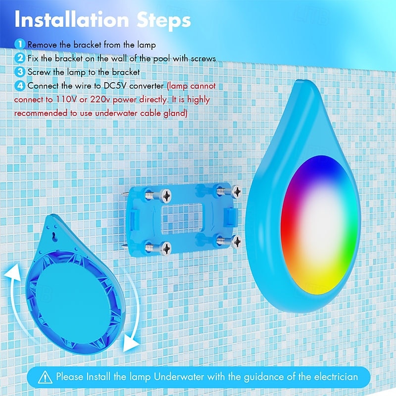 LED Pool Lights with Cord and APP Control Smart Magnetic Lamp IP68 Waterproof Color Changing for Inground Aboveground Pools3