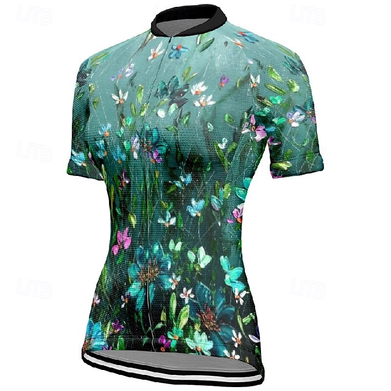 Women's Cycling Jersey Flower Short Sleeve Bike Tee Tshirt Jersey with 3 Rear Pockets Mountain Bike MTB Quick Dry Anatomic Design Wicking Breathable Sports Pink Dark Navy Blue Clothing Apparel