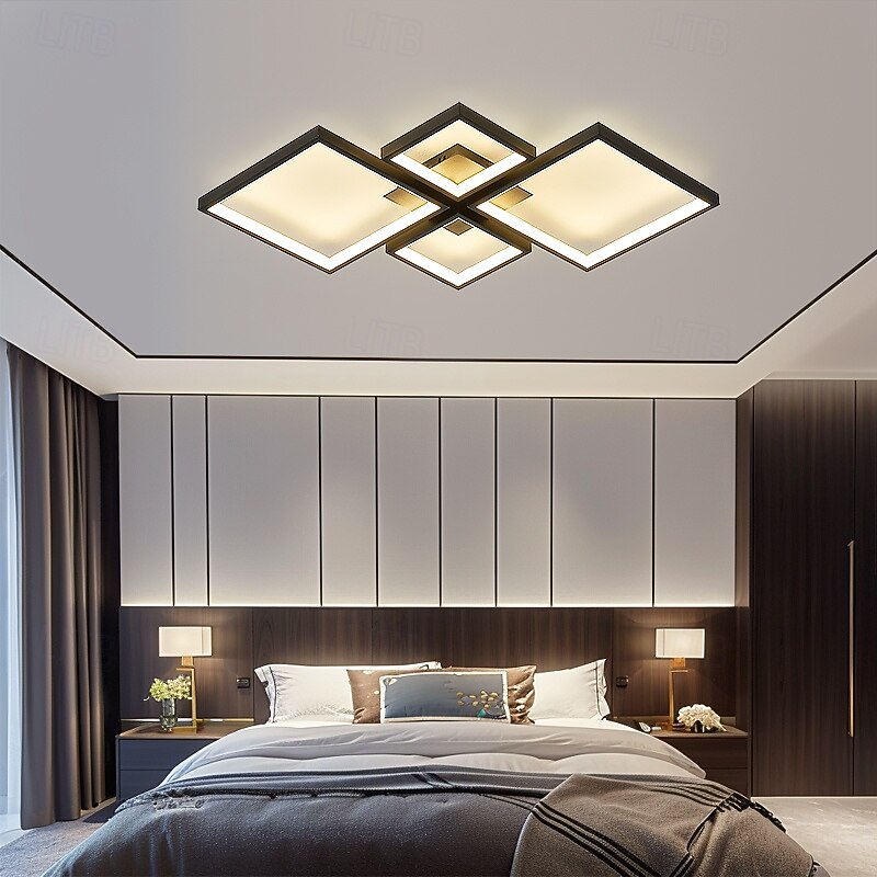 4-Light 73*45/95*68 cm Dimmable Cluster Design Geometric Shapes Ceiling Lights Metal Aluminum Silica gel Geometrical Minimalist Painted Finishes Black Modern 110-120V 220-240V2