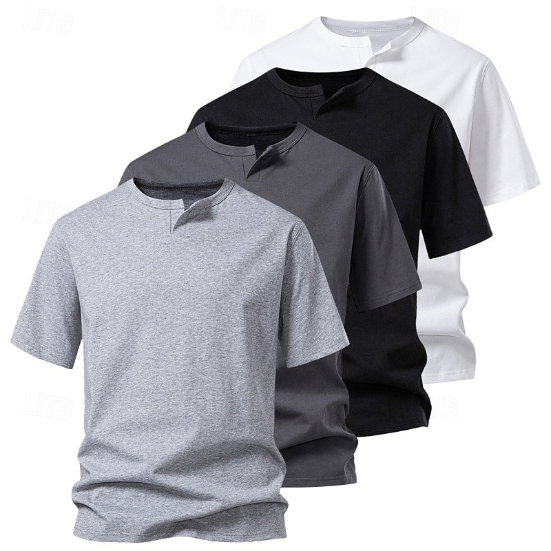 Men's T Shirt Tee Short Sleeve Shirt Tee Top Short Sleeve V Wire Summer Plain Fashion Designer Basic Classic Vacation Street Going out Black White Light Grey Top Tee for Men